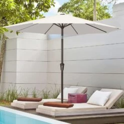 10 Ft. Market Patio Umbrella With Push Button Tilt And Crank In Off-White