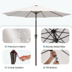 10 Ft. Market Patio Umbrella With Push Button Tilt And Crank In Off-White -Jearey jearey market umbrellas cx10 wt c3 1000