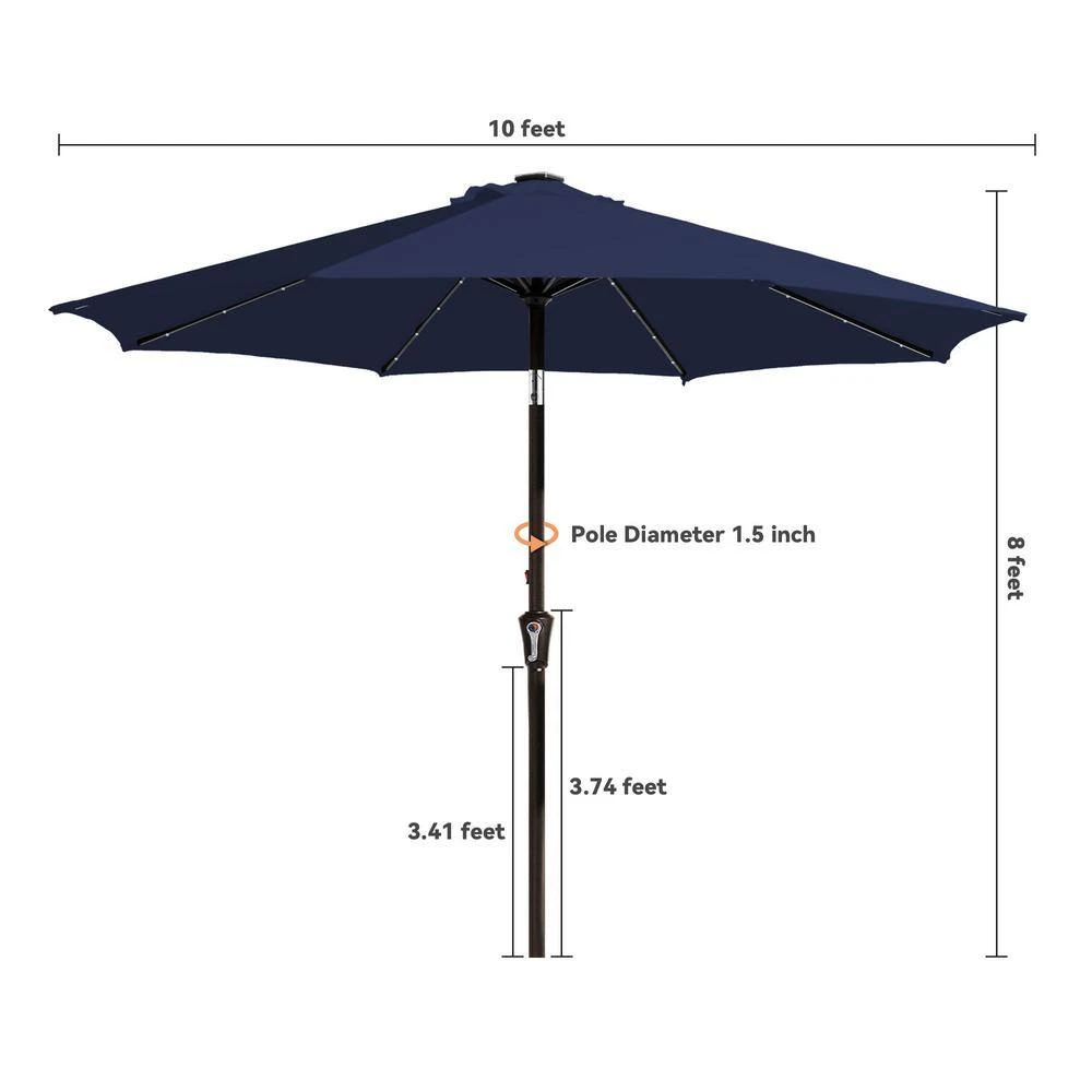 10 Ft. Market Solar LED Lighted Tilt Patio Umbrella Outdoor Steel Umbrella In Navy 7 10 Ft. Market Solar LED Lighted Tilt Patio Umbrella Outdoor Steel Umbrella In Navy - Image 7