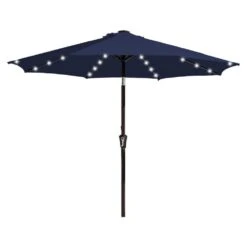 Front Page 45 10 Ft. Market Solar LED Lighted Tilt Patio Umbrella Outdoor Steel Umbrella In Navy
