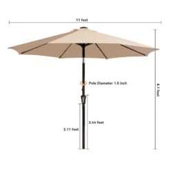11 Ft. Market Solar LED Lighted Patio Umbrella Outdoor Steel Umbrella In Beige -Jearey jearey market umbrellas dzzzs 11 bg 1f 1000