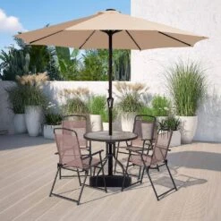 11 Ft. Market Solar LED Lighted Patio Umbrella Outdoor Steel Umbrella In Beige -Jearey jearey market umbrellas dzzzs 11 bg 40 1000
