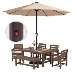 11 Ft. Market Solar LED Lighted Patio Umbrella Outdoor Steel Umbrella In Beige -Jearey jearey market umbrellas dzzzs 11 bg 77 1000