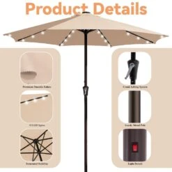 11 Ft. Market Solar LED Lighted Patio Umbrella Outdoor Steel Umbrella In Beige -Jearey jearey market umbrellas dzzzs 11 bg c3 1000