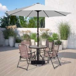 11 Ft. Market Solar LED Lighted Patio Umbrella Outdoor Steel Umbrella In Light Gray -Jearey jearey market umbrellas dzzzs 11 lgy 40 1000