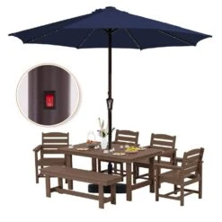11 Ft. Market Solar LED Lighted Patio Umbrella Outdoor Steel Umbrella In Navy -Jearey jearey market umbrellas dzzzs 11 nv 77 1000