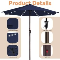 11 Ft. Market Solar LED Lighted Patio Umbrella Outdoor Steel Umbrella In Navy -Jearey jearey market umbrellas dzzzs 11 nv c3 1000