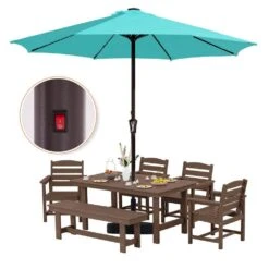 11 Ft. Market Solar LED Lighted Patio Umbrella Outdoor Steel Umbrella In Peacock -Jearey jearey market umbrellas dzzzs 11 pb 77 1000