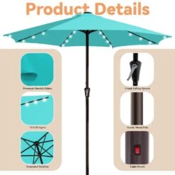 11 Ft. Market Solar LED Lighted Patio Umbrella Outdoor Steel Umbrella In Peacock -Jearey jearey market umbrellas dzzzs 11 pb c3 1000