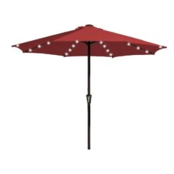 11 Ft. Market Solar LED Lighted Patio Umbrella Outdoor Steel Umbrella In Red