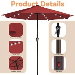 11 Ft. Market Solar LED Lighted Patio Umbrella Outdoor Steel Umbrella In Red -Jearey jearey market umbrellas dzzzs 11 rd c3 1000