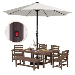 11 Ft. Market Solar LED Lighted Patio Umbrella Outdoor Steel Umbrella In White -Jearey jearey market umbrellas dzzzs 11 wt 77 1000