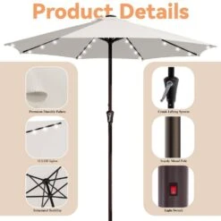11 Ft. Market Solar LED Lighted Patio Umbrella Outdoor Steel Umbrella In White -Jearey jearey market umbrellas dzzzs 11 wt c3 1000