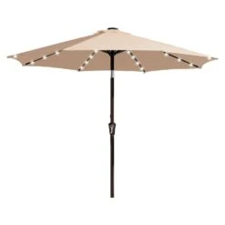 9 Ft. Market Solar LED Lighted Tilt Patio Umbrella Outdoor Steel Umbrella In Beige -Jearey jearey market umbrellas dzzzs 9 bg c3 1000