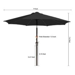 9 Ft. Market Solar LED Lighted Tilt Patio Umbrella Outdoor Steel Umbrella In Black -Jearey jearey market umbrellas dzzzs 9 bk 1f 1000