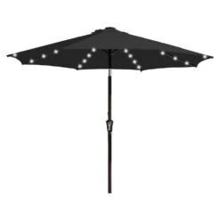 9 Ft. Market Solar LED Lighted Tilt Patio Umbrella Outdoor Steel Umbrella In Black