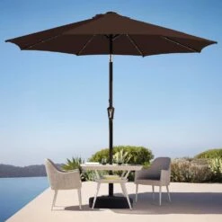 9 Ft. Market Solar LED Lighted Tilt Patio Umbrella Outdoor Steel Umbrella In Brown 10 9 Ft. Market Solar LED Lighted Tilt Patio Umbrella Outdoor Steel Umbrella In Brown -Jearey jearey market umbrellas dzzzs 9 bn 40 1000