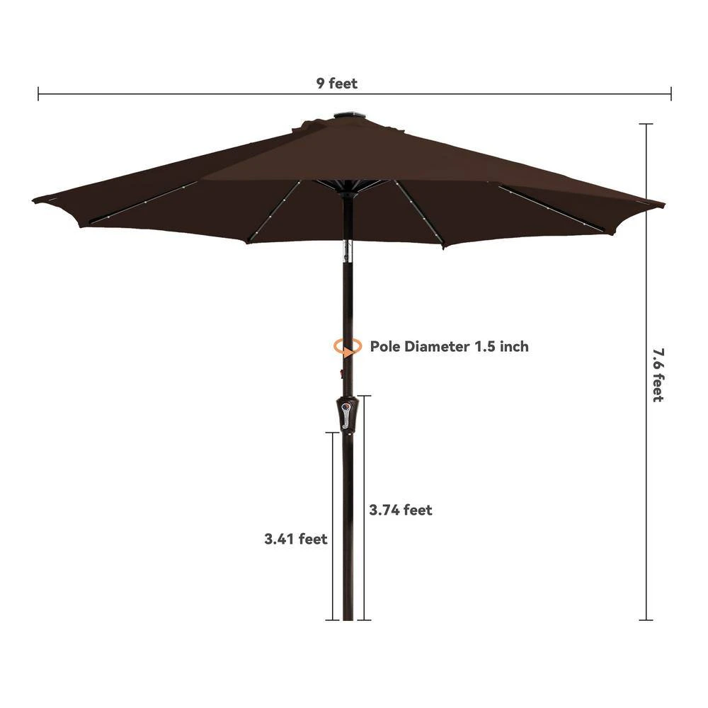 9 Ft. Market Solar LED Lighted Tilt Patio Umbrella Outdoor Steel Umbrella In Brown 8 9 Ft. Market Solar LED Lighted Tilt Patio Umbrella Outdoor Steel Umbrella In Brown - Image 8