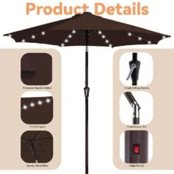 9 Ft. Market Solar LED Lighted Tilt Patio Umbrella Outdoor Steel Umbrella In Brown 13 9 Ft. Market Solar LED Lighted Tilt Patio Umbrella Outdoor Steel Umbrella In Brown -Jearey jearey market umbrellas dzzzs 9 bn 4f 1000