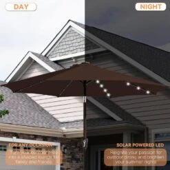 9 Ft. Market Solar LED Lighted Tilt Patio Umbrella Outdoor Steel Umbrella In Brown 11 9 Ft. Market Solar LED Lighted Tilt Patio Umbrella Outdoor Steel Umbrella In Brown -Jearey jearey market umbrellas dzzzs 9 bn a0 1000