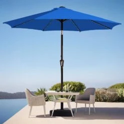 9 Ft. Market Solar LED Lighted Tilt Patio Umbrella Outdoor Steel Umbrella In Blue 10 9 Ft. Market Solar LED Lighted Tilt Patio Umbrella Outdoor Steel Umbrella In Blue -Jearey jearey market umbrellas dzzzs 9 bu 40 1000