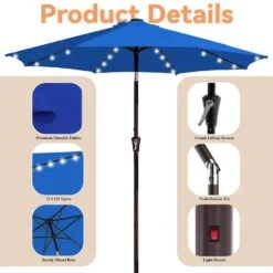 9 Ft. Market Solar LED Lighted Tilt Patio Umbrella Outdoor Steel Umbrella In Blue 13 9 Ft. Market Solar LED Lighted Tilt Patio Umbrella Outdoor Steel Umbrella In Blue -Jearey jearey market umbrellas dzzzs 9 bu 4f 1000
