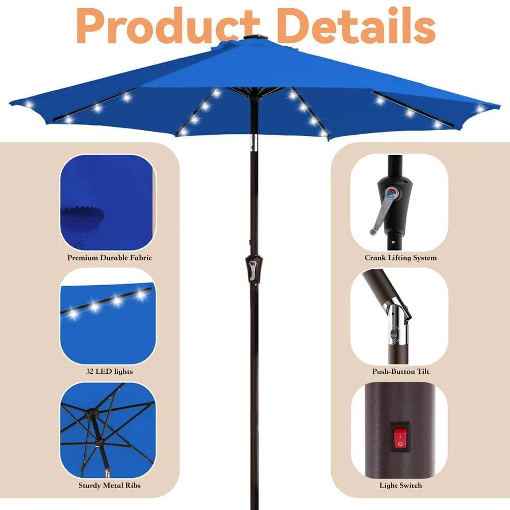 9 Ft. Market Solar LED Lighted Tilt Patio Umbrella Outdoor Steel Umbrella In Blue 6 9 Ft. Market Solar LED Lighted Tilt Patio Umbrella Outdoor Steel Umbrella In Blue - Image 6