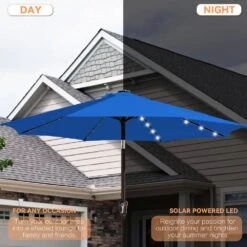 9 Ft. Market Solar LED Lighted Tilt Patio Umbrella Outdoor Steel Umbrella In Blue 11 9 Ft. Market Solar LED Lighted Tilt Patio Umbrella Outdoor Steel Umbrella In Blue -Jearey jearey market umbrellas dzzzs 9 bu a0 1000