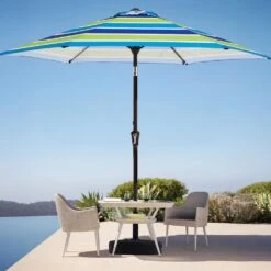 9 Ft. Market Solar LED Lighted Tilt Patio Umbrella Outdoor Steel Umbrella In Blue/Green -Jearey jearey market umbrellas dzzzs 9 bugn 40 1000