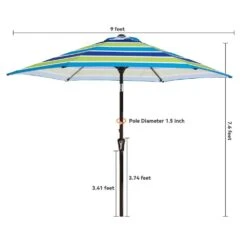 9 Ft. Market Solar LED Lighted Tilt Patio Umbrella Outdoor Steel Umbrella In Blue/Green -Jearey jearey market umbrellas dzzzs 9 bugn 44 1000