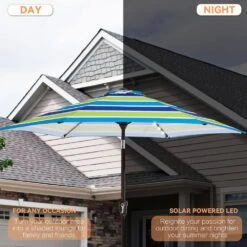 9 Ft. Market Solar LED Lighted Tilt Patio Umbrella Outdoor Steel Umbrella In Blue/Green -Jearey jearey market umbrellas dzzzs 9 bugn a0 1000