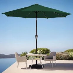 9 Ft. Market Solar LED Lighted Tilt Patio Umbrella Outdoor Steel Umbrella In Dark Green -Jearey jearey market umbrellas dzzzs 9 dgn 40 1000