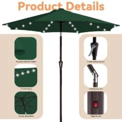 9 Ft. Market Solar LED Lighted Tilt Patio Umbrella Outdoor Steel Umbrella In Dark Green -Jearey jearey market umbrellas dzzzs 9 dgn 4f 1000