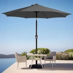 9 Ft. Market Solar LED Lighted Tilt Patio Umbrella Outdoor Steel Umbrella In Gray 10 9 Ft. Market Solar LED Lighted Tilt Patio Umbrella Outdoor Steel Umbrella In Gray -Jearey jearey market umbrellas dzzzs 9 gy 40 1000