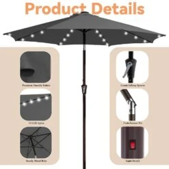 9 Ft. Market Solar LED Lighted Tilt Patio Umbrella Outdoor Steel Umbrella In Gray 13 9 Ft. Market Solar LED Lighted Tilt Patio Umbrella Outdoor Steel Umbrella In Gray -Jearey jearey market umbrellas dzzzs 9 gy 4f 1000