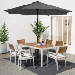 9 Ft. Market Solar LED Lighted Tilt Patio Umbrella Outdoor Steel Umbrella In Gray