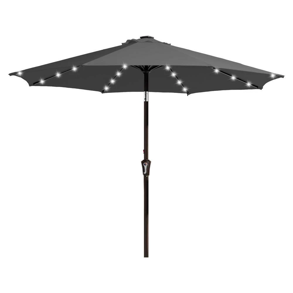 9 Ft. Market Solar LED Lighted Tilt Patio Umbrella Outdoor Steel Umbrella In Gray 5 9 Ft. Market Solar LED Lighted Tilt Patio Umbrella Outdoor Steel Umbrella In Gray - Image 5