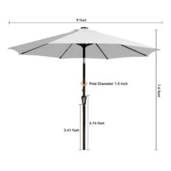 9 Ft. Market Solar LED Lighted Tilt Patio Umbrella Outdoor Steel Umbrella In Light Gray -Jearey jearey market umbrellas dzzzs 9 lgy 44 1000