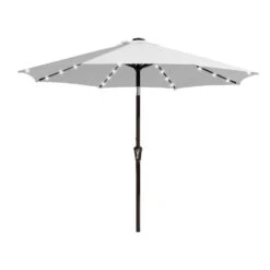 9 Ft. Market Solar LED Lighted Tilt Patio Umbrella Outdoor Steel Umbrella In Light Gray -Jearey jearey market umbrellas dzzzs 9 lgy c3 1000