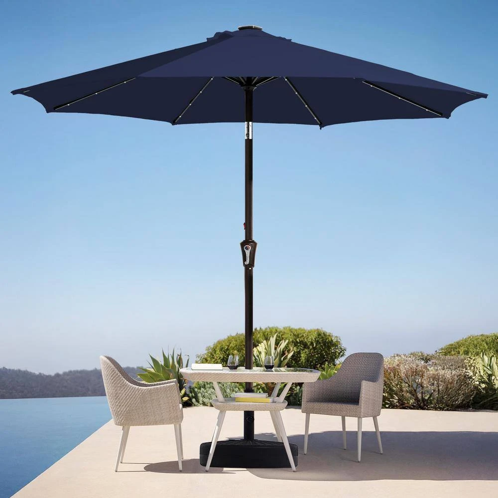 9 Ft. Market Solar LED Lighted Tilt Patio Umbrella Outdoor Steel Umbrella In Navy 3 9 Ft. Market Solar LED Lighted Tilt Patio Umbrella Outdoor Steel Umbrella In Navy - Image 3