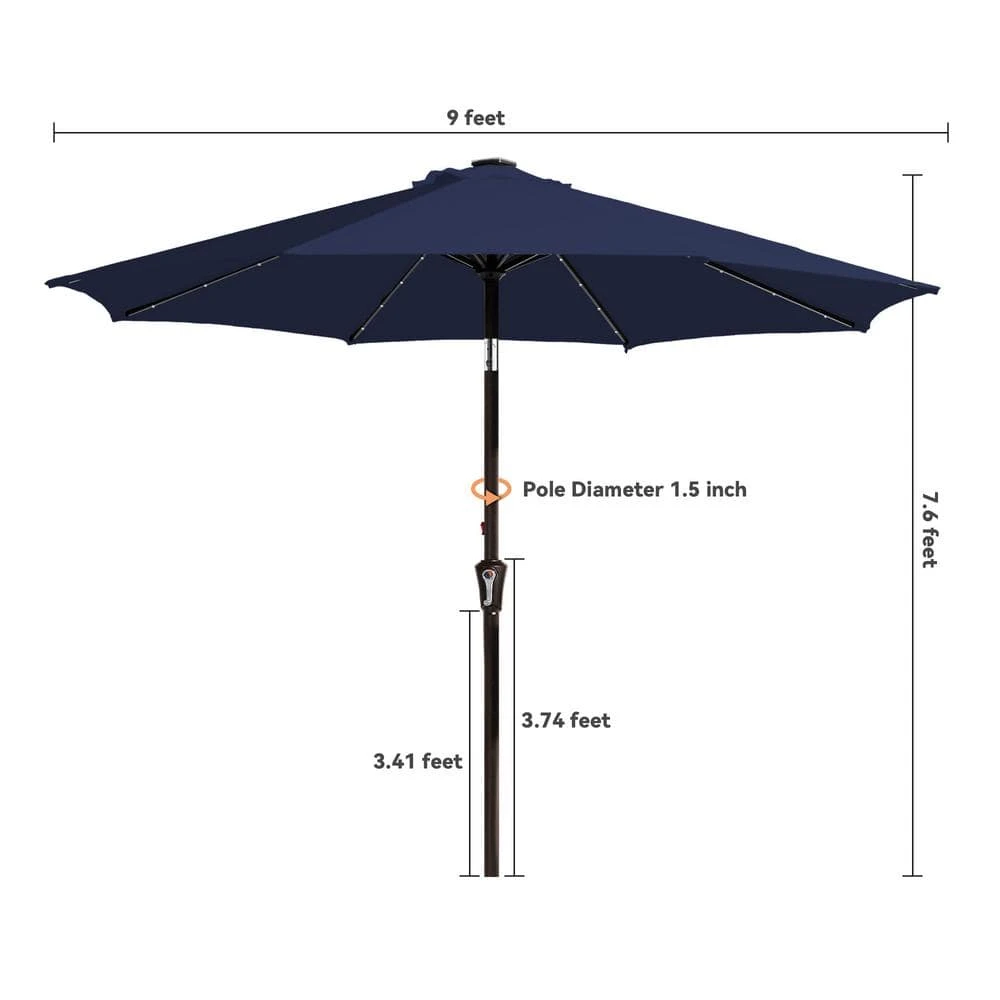 9 Ft. Market Solar LED Lighted Tilt Patio Umbrella Outdoor Steel Umbrella In Navy 8 9 Ft. Market Solar LED Lighted Tilt Patio Umbrella Outdoor Steel Umbrella In Navy - Image 8