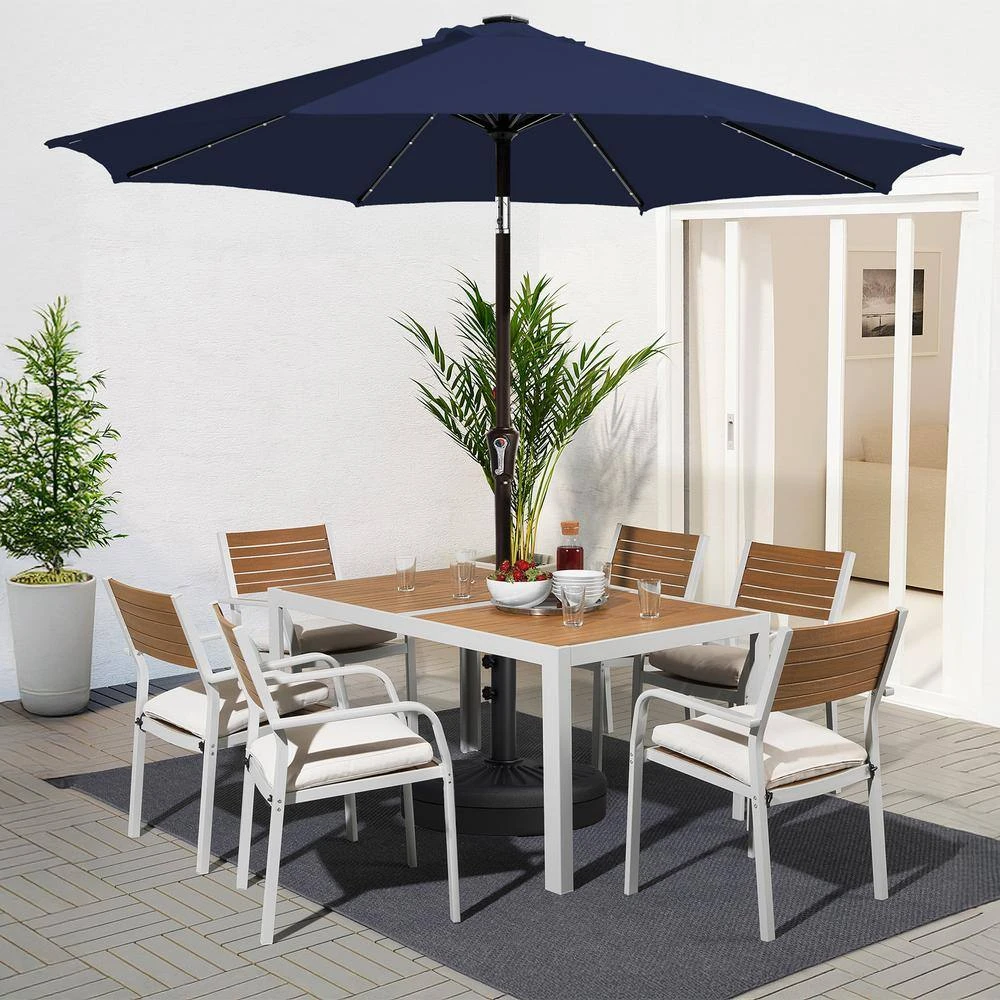 9 Ft. Market Solar LED Lighted Tilt Patio Umbrella Outdoor Steel Umbrella In Navy 1 9 Ft. Market Solar LED Lighted Tilt Patio Umbrella Outdoor Steel Umbrella In Navy