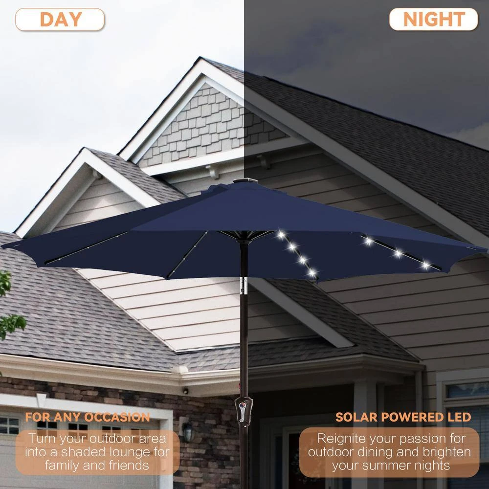 9 Ft. Market Solar LED Lighted Tilt Patio Umbrella Outdoor Steel Umbrella In Navy 4 9 Ft. Market Solar LED Lighted Tilt Patio Umbrella Outdoor Steel Umbrella In Navy - Image 4