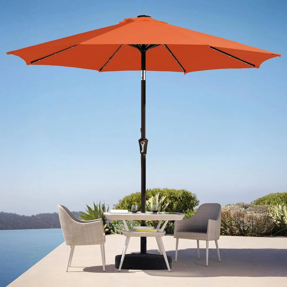 9 Ft. Market Solar LED Lighted Tilt Patio Umbrella Outdoor Steel Umbrella In Pumpkin 3 9 Ft. Market Solar LED Lighted Tilt Patio Umbrella Outdoor Steel Umbrella In Pumpkin - Image 3