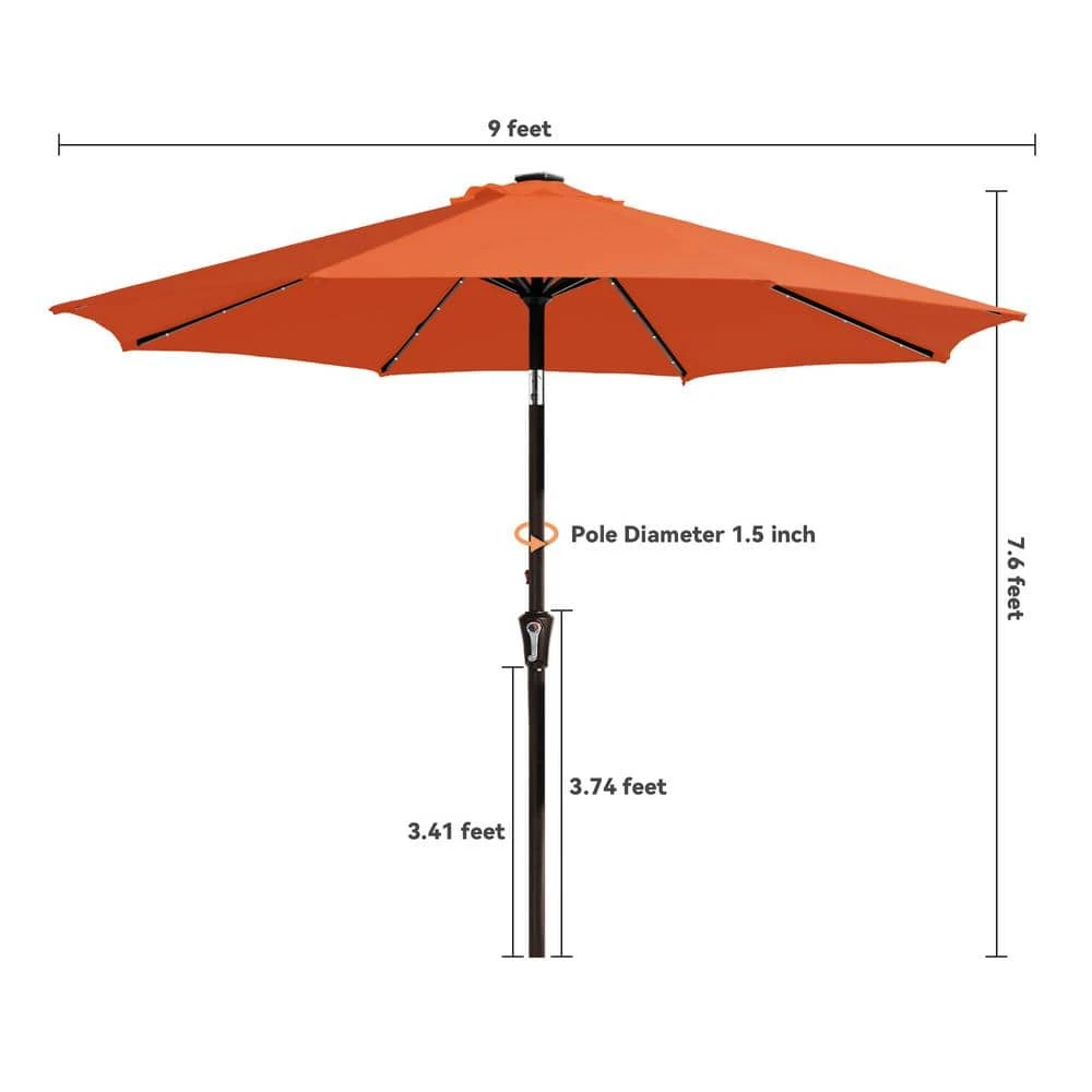 9 Ft. Market Solar LED Lighted Tilt Patio Umbrella Outdoor Steel Umbrella In Pumpkin 8 9 Ft. Market Solar LED Lighted Tilt Patio Umbrella Outdoor Steel Umbrella In Pumpkin - Image 8