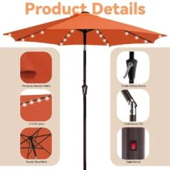 9 Ft. Market Solar LED Lighted Tilt Patio Umbrella Outdoor Steel Umbrella In Pumpkin 13 9 Ft. Market Solar LED Lighted Tilt Patio Umbrella Outdoor Steel Umbrella In Pumpkin -Jearey jearey market umbrellas dzzzs 9 og 4f 1000