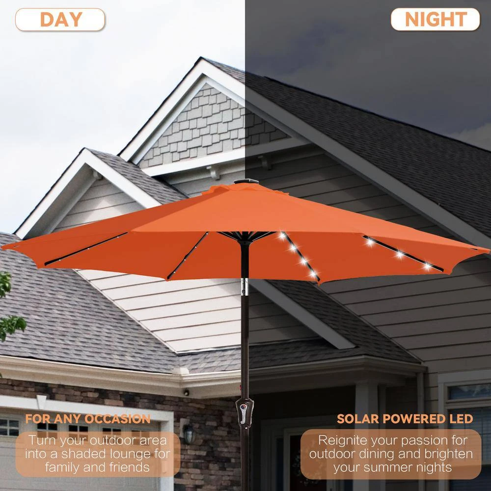 9 Ft. Market Solar LED Lighted Tilt Patio Umbrella Outdoor Steel Umbrella In Pumpkin 4 9 Ft. Market Solar LED Lighted Tilt Patio Umbrella Outdoor Steel Umbrella In Pumpkin - Image 4