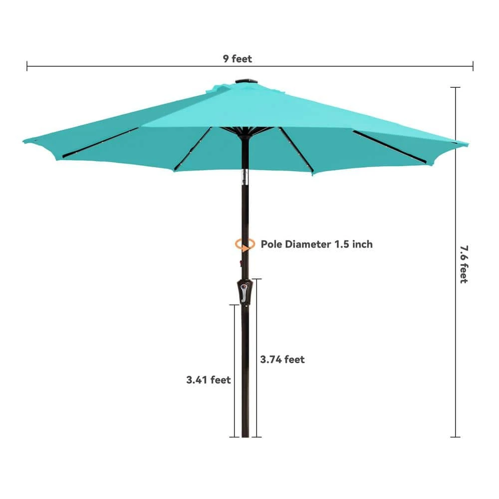 9 Ft. Market Solar LED Lighted Tilt Patio Umbrella Outdoor Steel Umbrella In Peacock Blue 8 9 Ft. Market Solar LED Lighted Tilt Patio Umbrella Outdoor Steel Umbrella In Peacock Blue - Image 8
