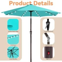 9 Ft. Market Solar LED Lighted Tilt Patio Umbrella Outdoor Steel Umbrella In Peacock Blue 13 9 Ft. Market Solar LED Lighted Tilt Patio Umbrella Outdoor Steel Umbrella In Peacock Blue -Jearey jearey market umbrellas dzzzs 9 pb 4f 1000