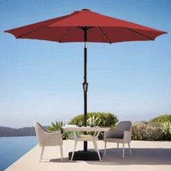 9 Ft. Market Solar LED Lighted Tilt Patio Umbrella Outdoor Steel Umbrella In Red 10 9 Ft. Market Solar LED Lighted Tilt Patio Umbrella Outdoor Steel Umbrella In Red -Jearey jearey market umbrellas dzzzs 9 rd 40 1000